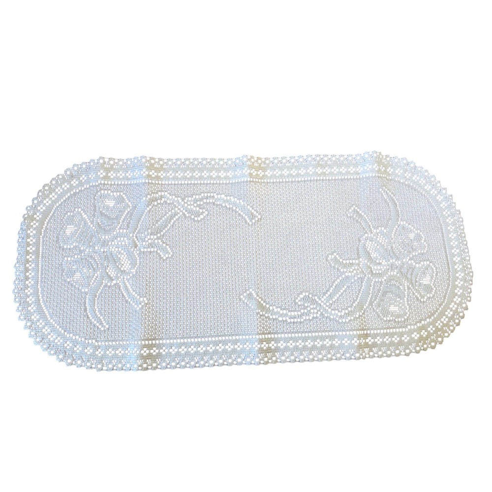 White lace bell rounded oval shaped doily